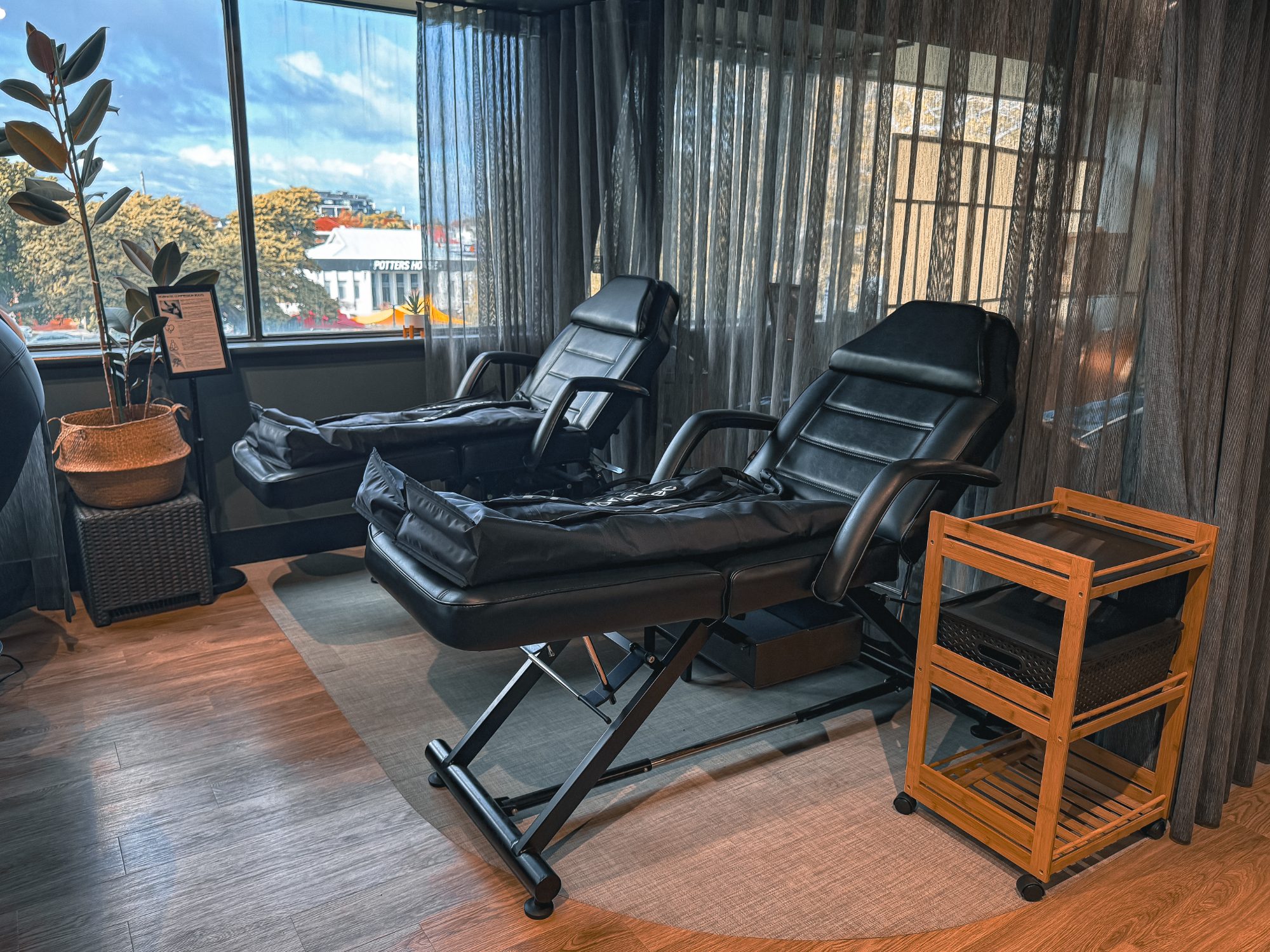 Compression therapy loungers at Mindbody Lounge, Victoria Park